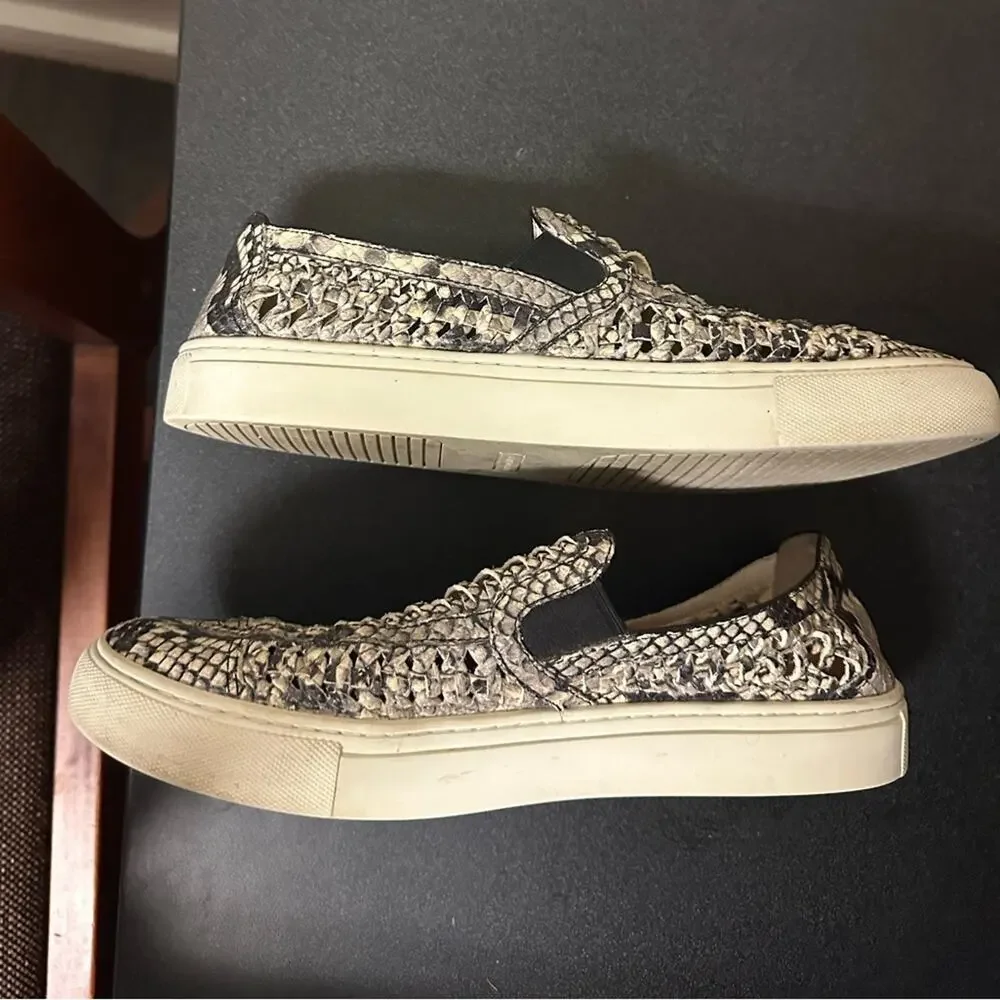 Tory Burch Huarache Weave Snakeskin Leather Slip On Sneaker Women's Size 9